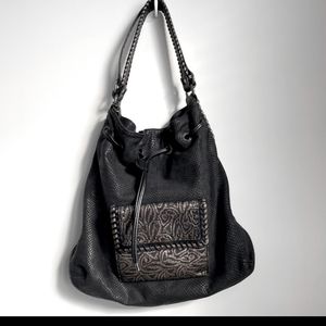 Donald J Pliner Gray/Black Drawstring Hobo Bag